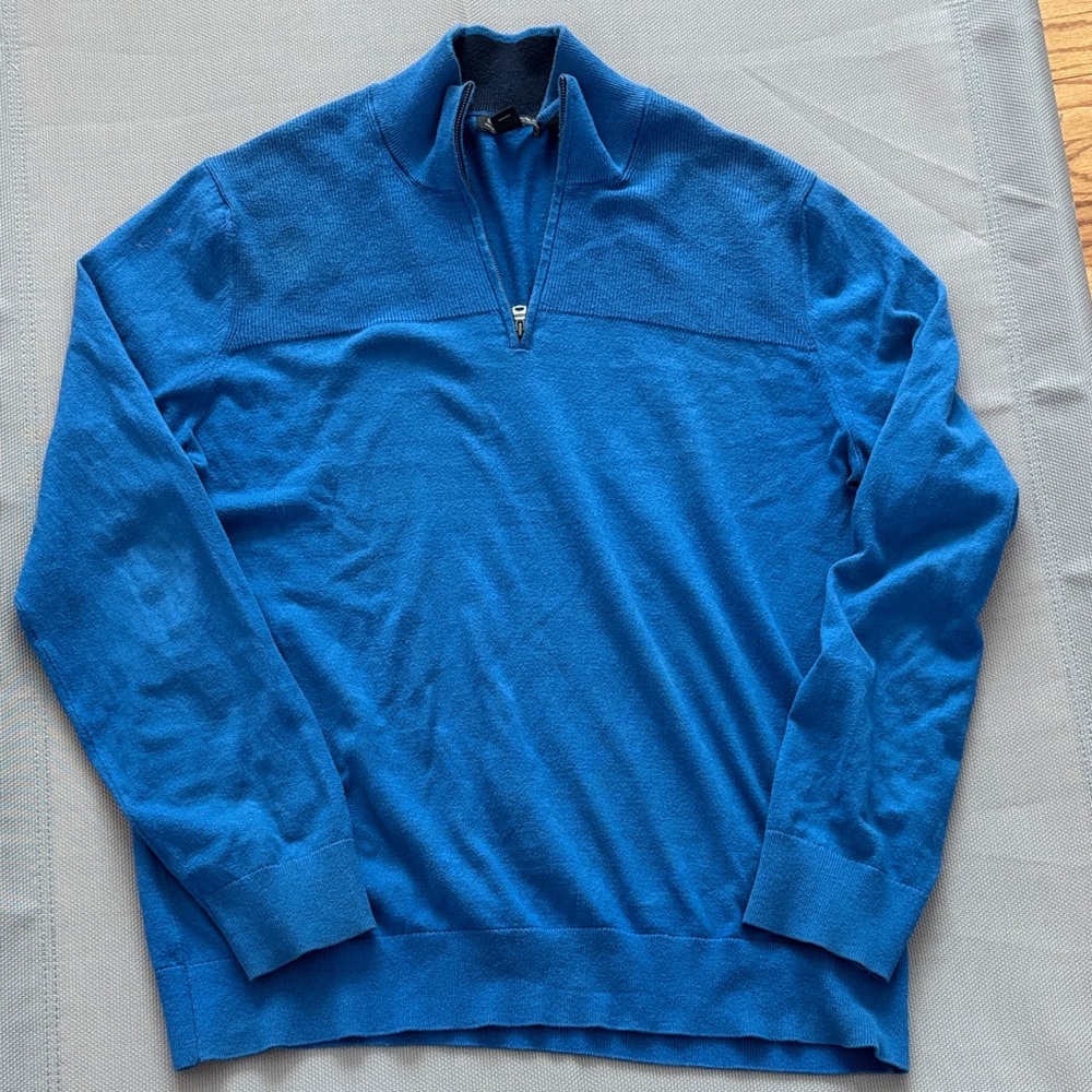 Banana Republic Men's Vibrant Blue 1/4 Zip sz L cashmere blend Sweater